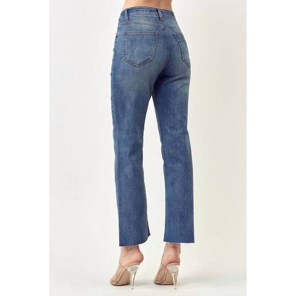 RISEN high rise button fly straight leg jean in medium wash - Picture 3 of 8